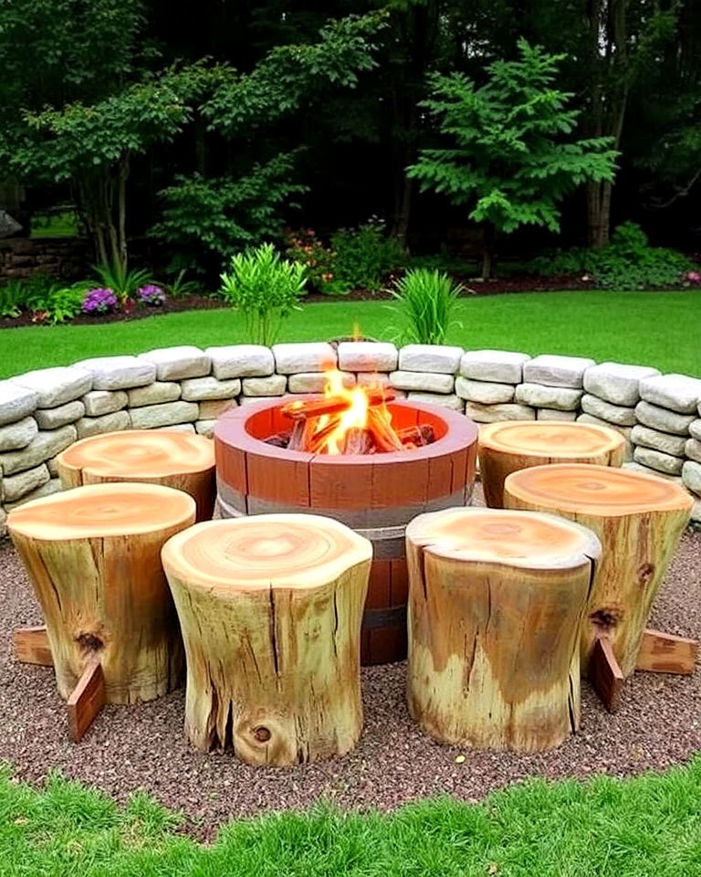 tree stump garden stools