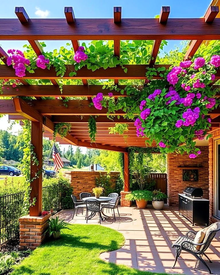 trellis pergola roof with climbing plants