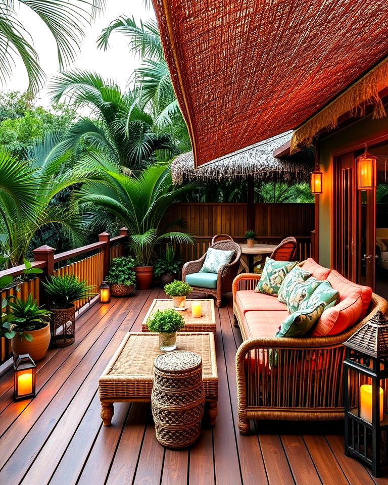 tropical deck with bamboo elements
