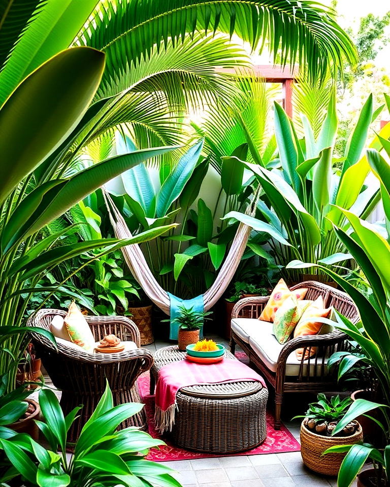 tropical garden outdoor lounge nook