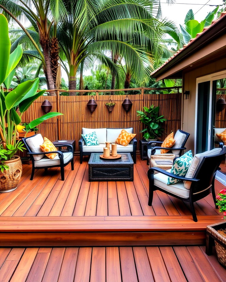 tropical inspired deck for relaxing