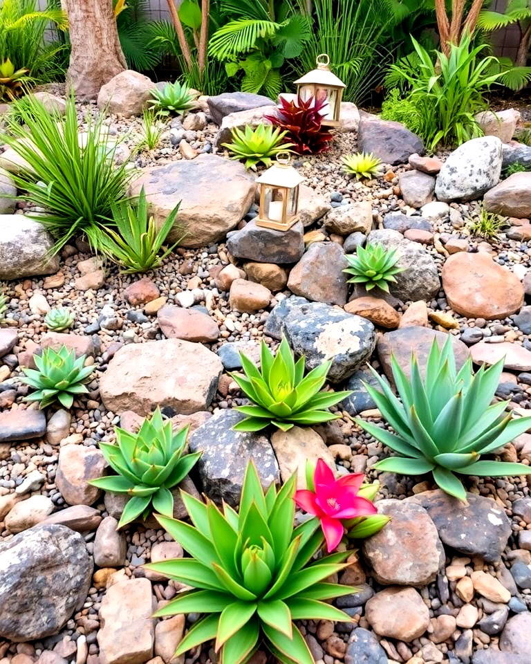 tropical rock garden for a vibrant outdoor look