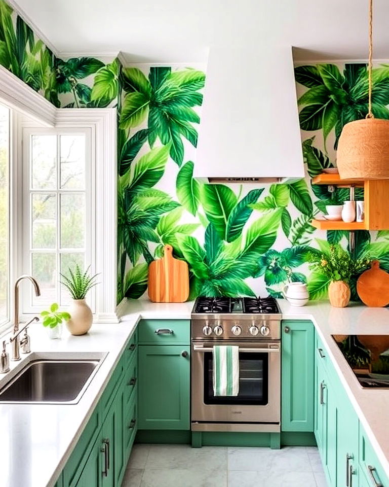 tropical theme kitchen wallpaper