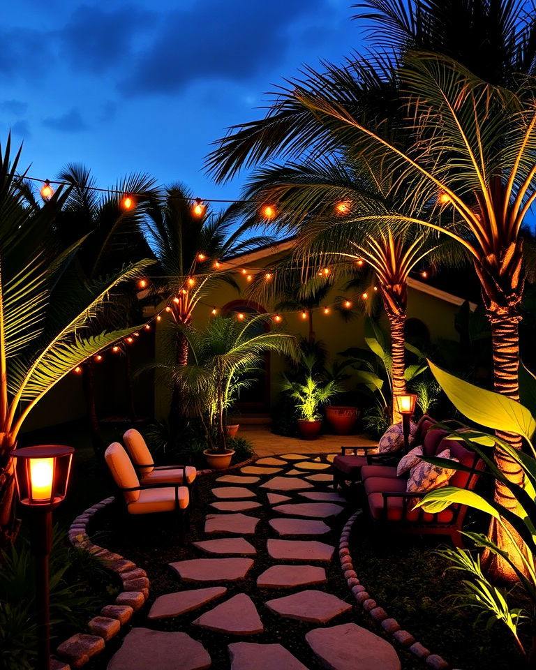 tropical themed festive outdoor lighting