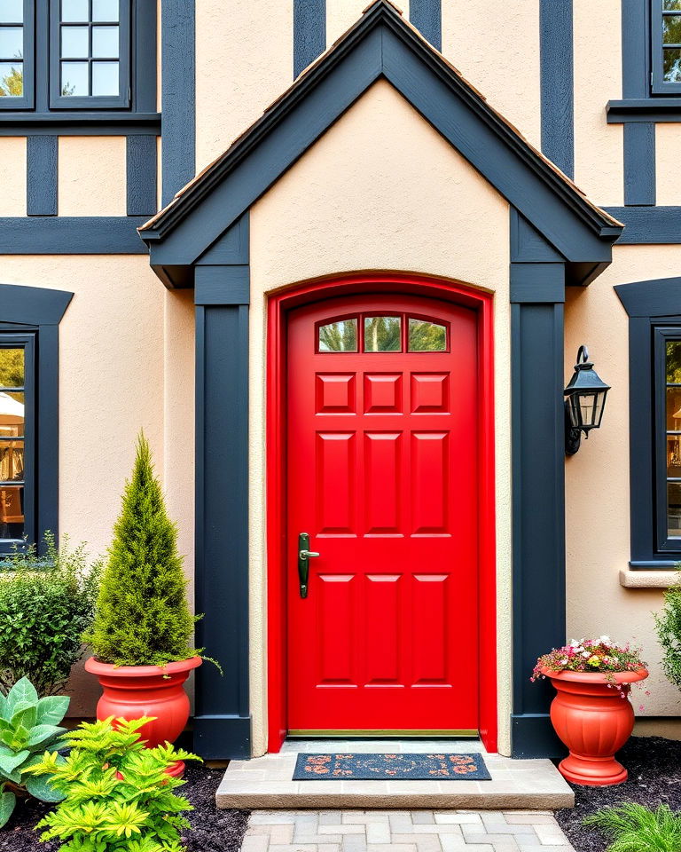 tudor exterior with colorful door