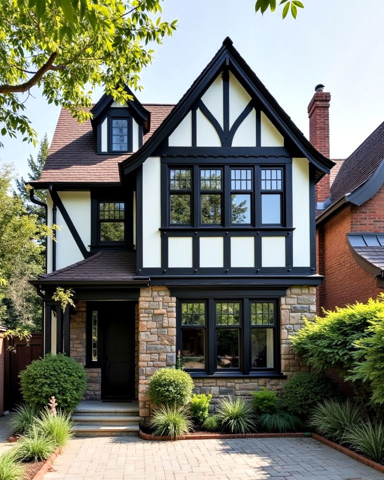 tudor exterior with geometric pattern