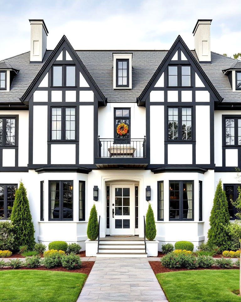 tudor with symmetrical facade design