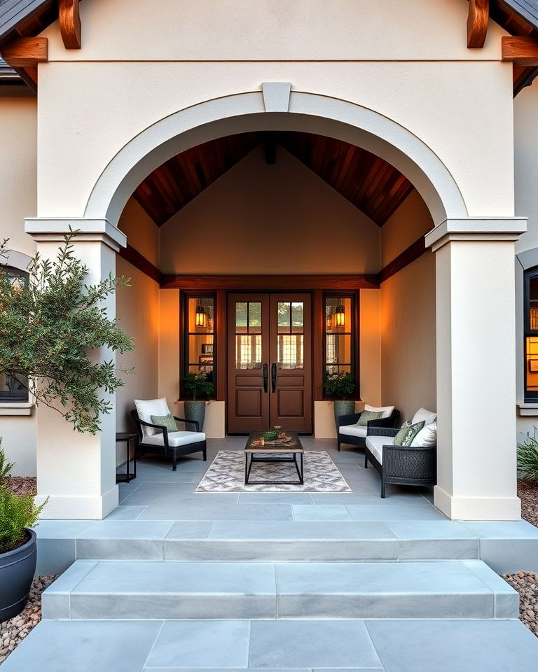 tudor with wide front porch to add charm