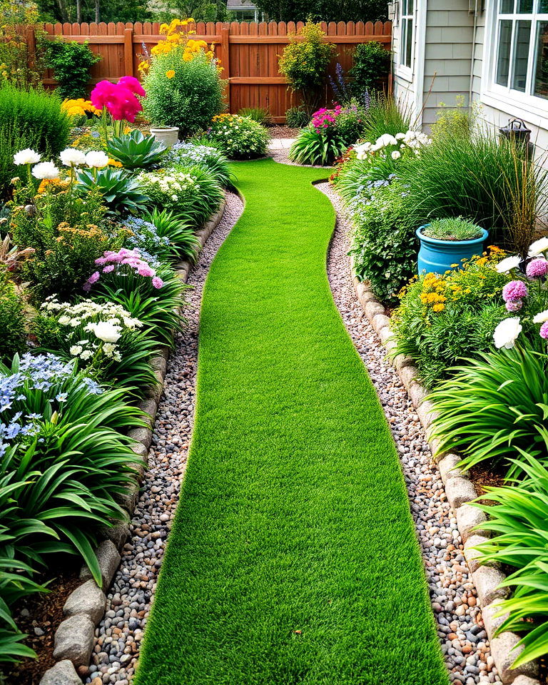 turf pathway through garden beds idea