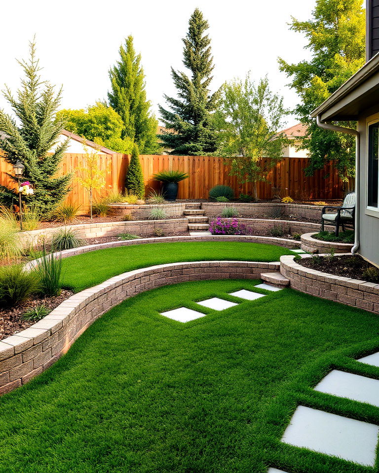 turf with multi level landscaping to add depth