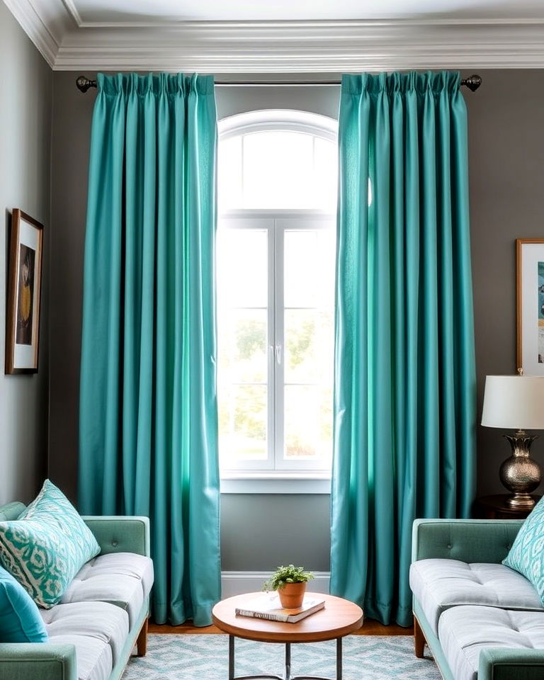turquoise curtains