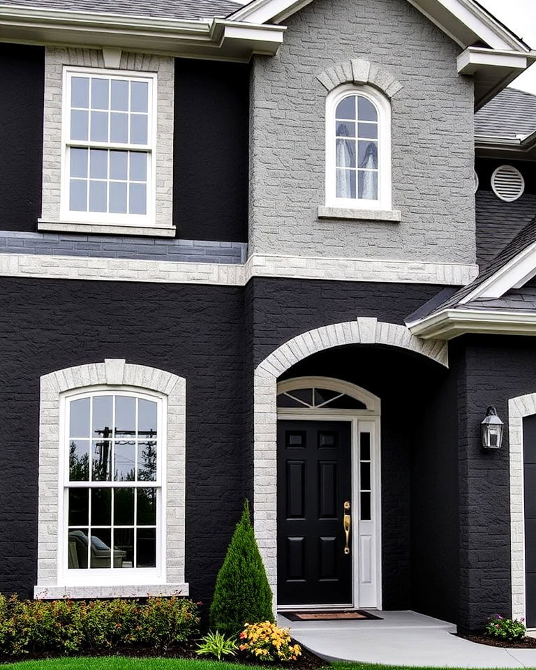 two tone black and gray stucco exterior house
