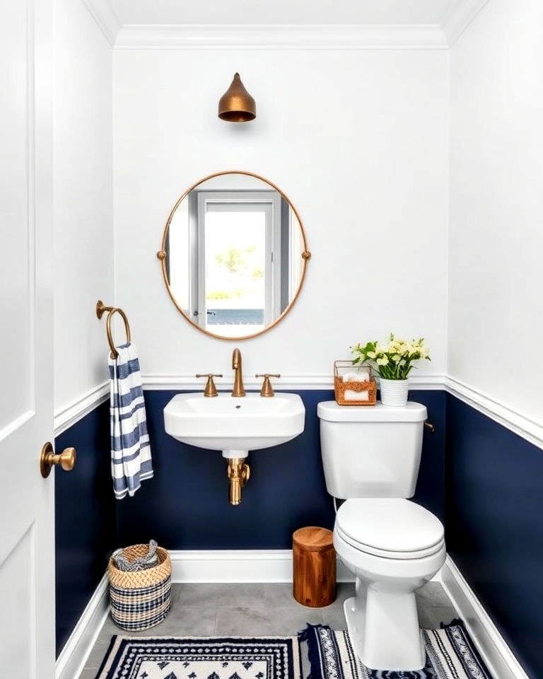 two tone navy and white walls