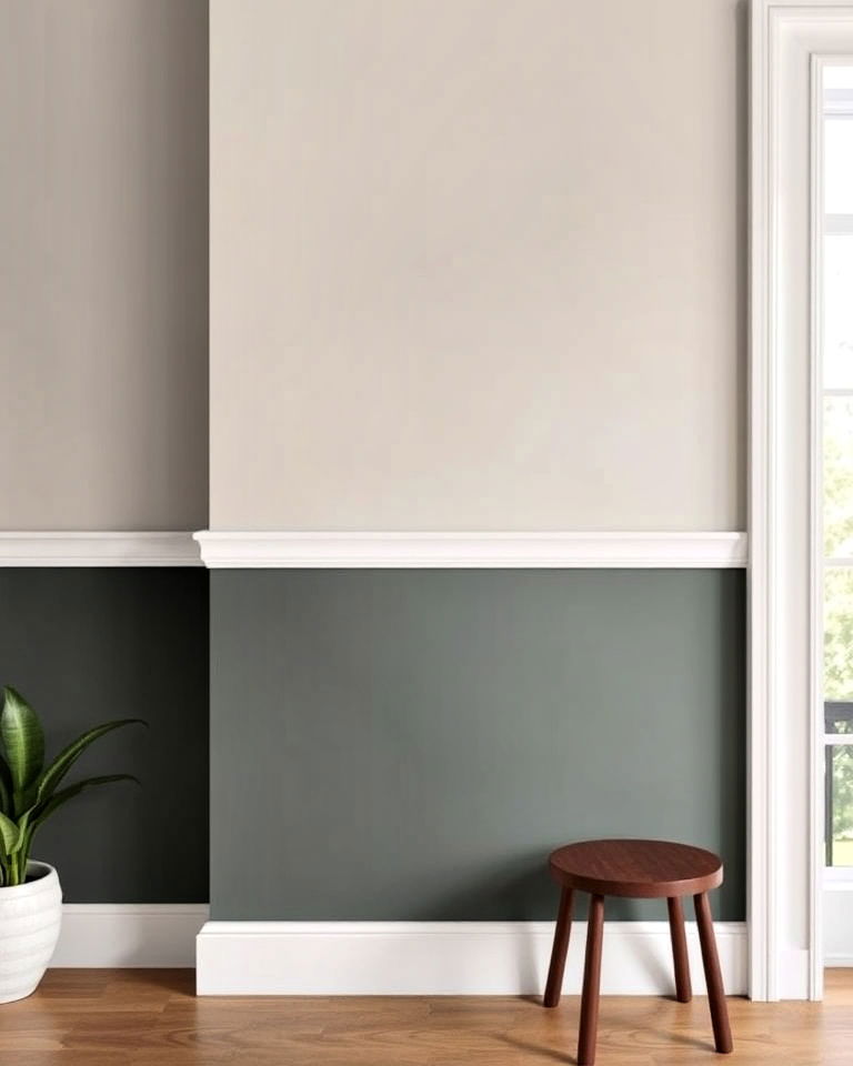 two tone painted statement walls with chair rail