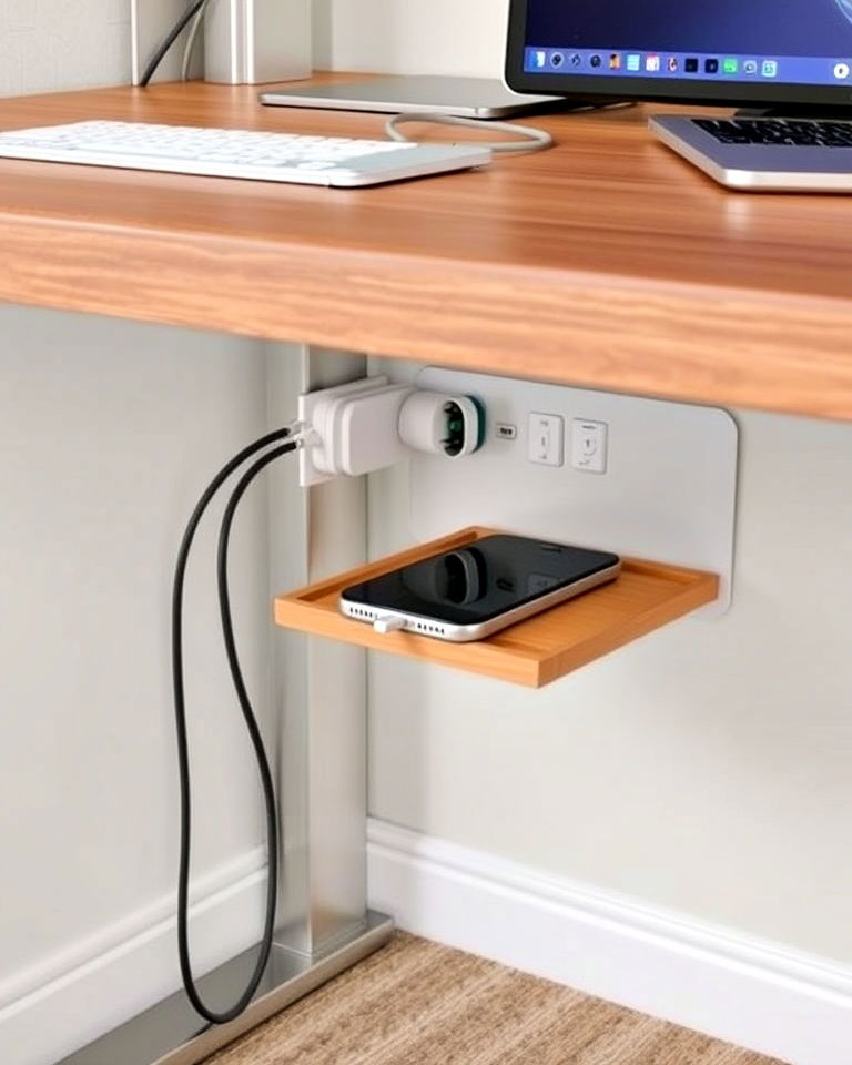 under desk charging shelf for home office