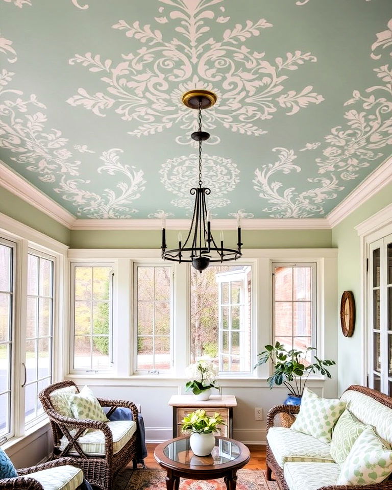 unique and custom stenciled sunroom ceiling