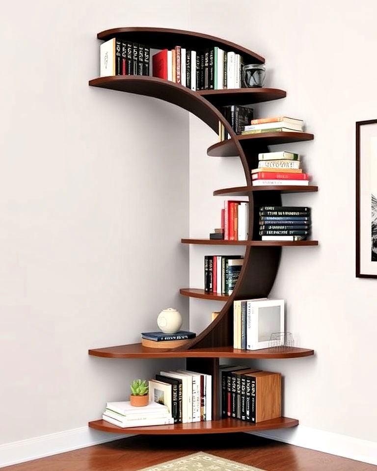 unique and eye catching spiral corner bookshelf