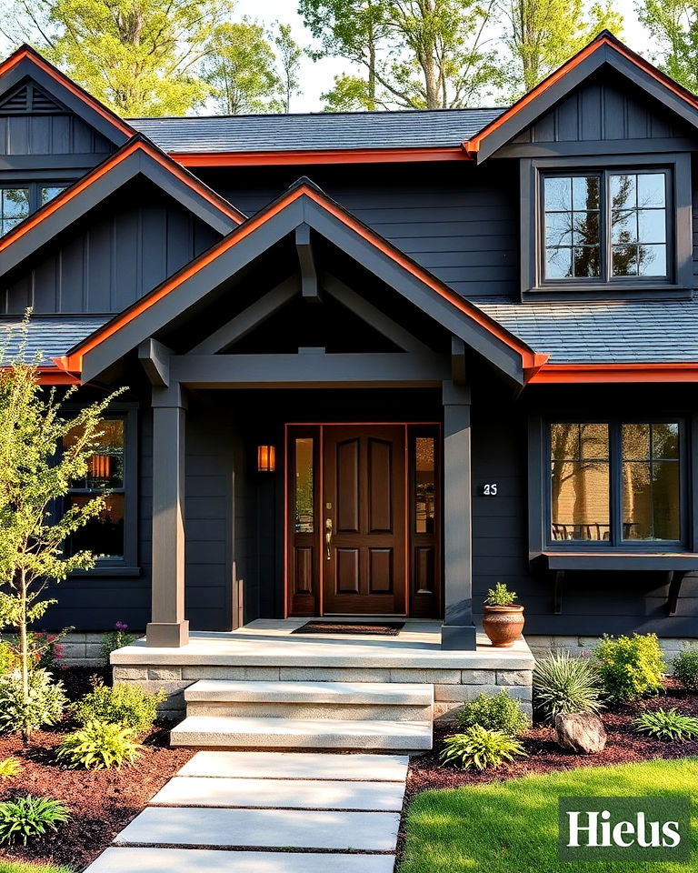 unique black siding with copper accents