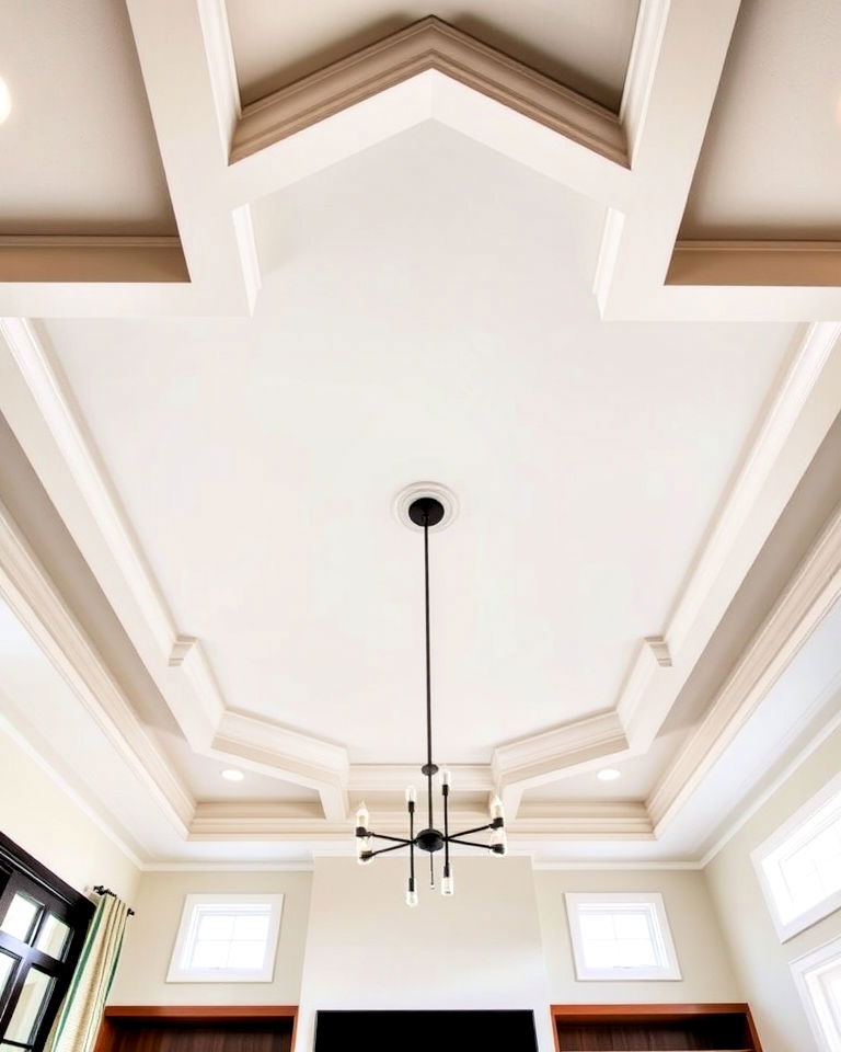 unique geometric tray ceiling for living room