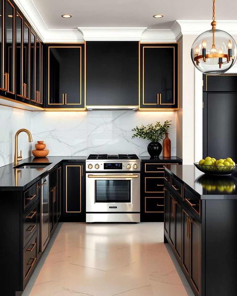 unique gold framed kitchen cabinet for a unique edge