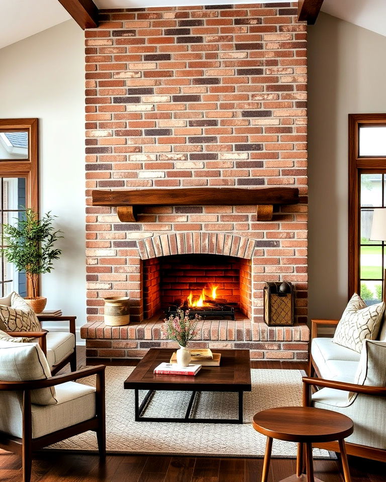 unique herringbone brick fireplace
