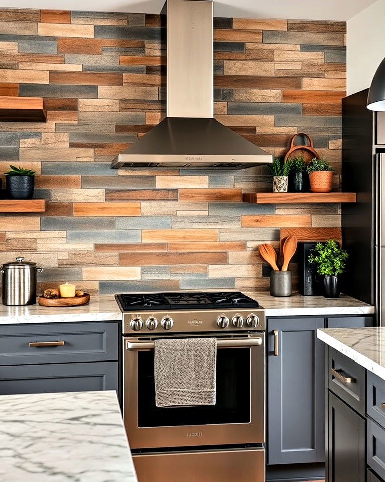 unique mixed material backsplash