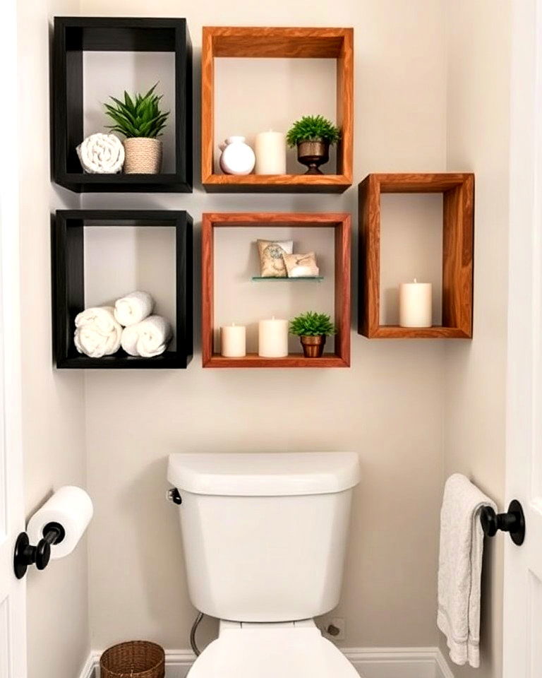 unique over the toilet shadow box shelves