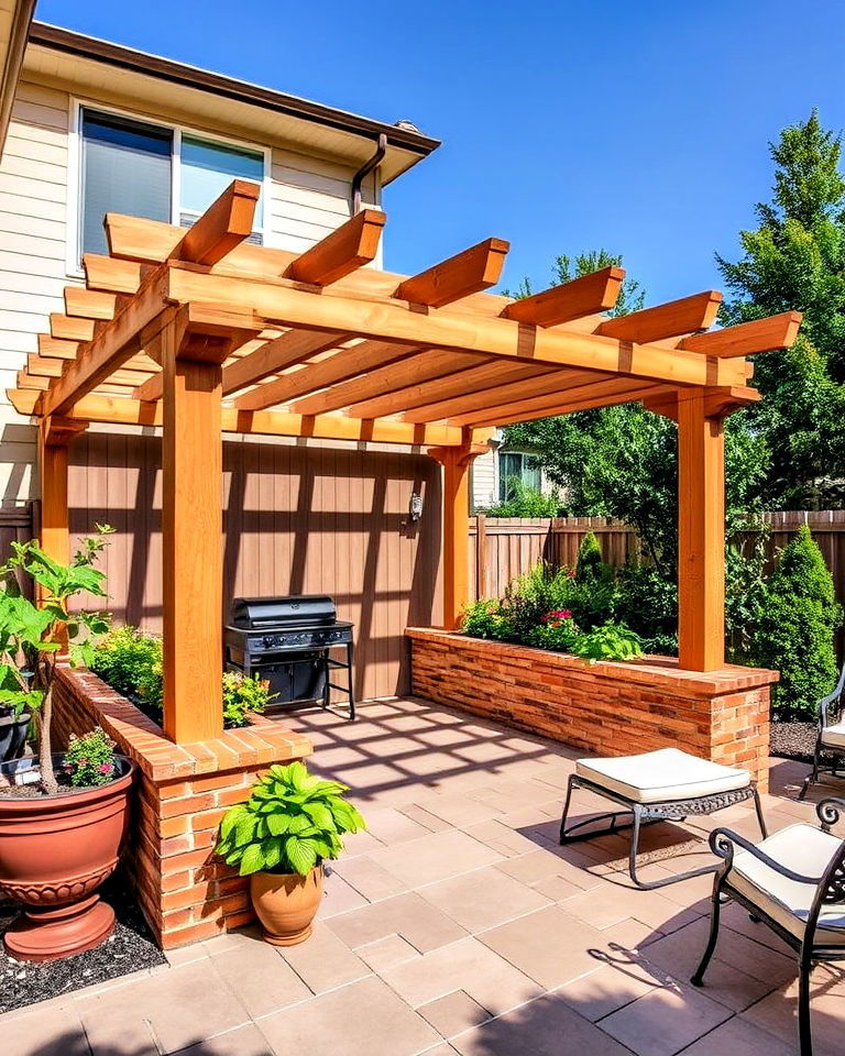 unique pergola with built in planters