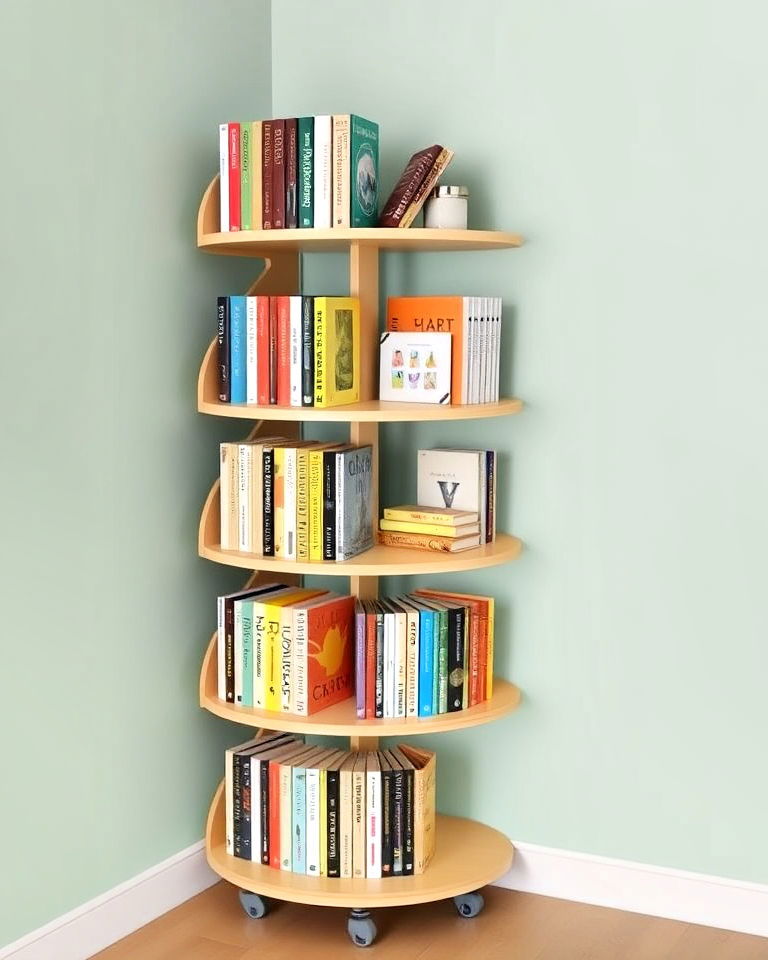 unique rotating lazy susan corner bookshelf
