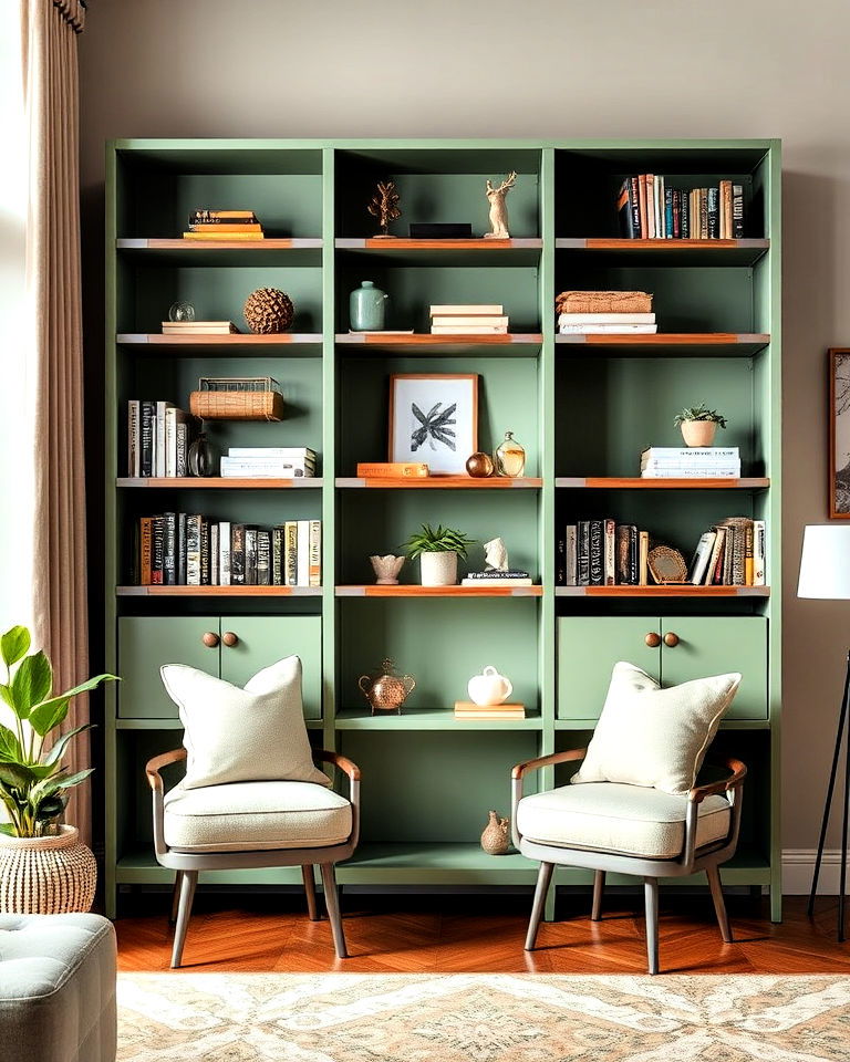 unique sage green bookshelf