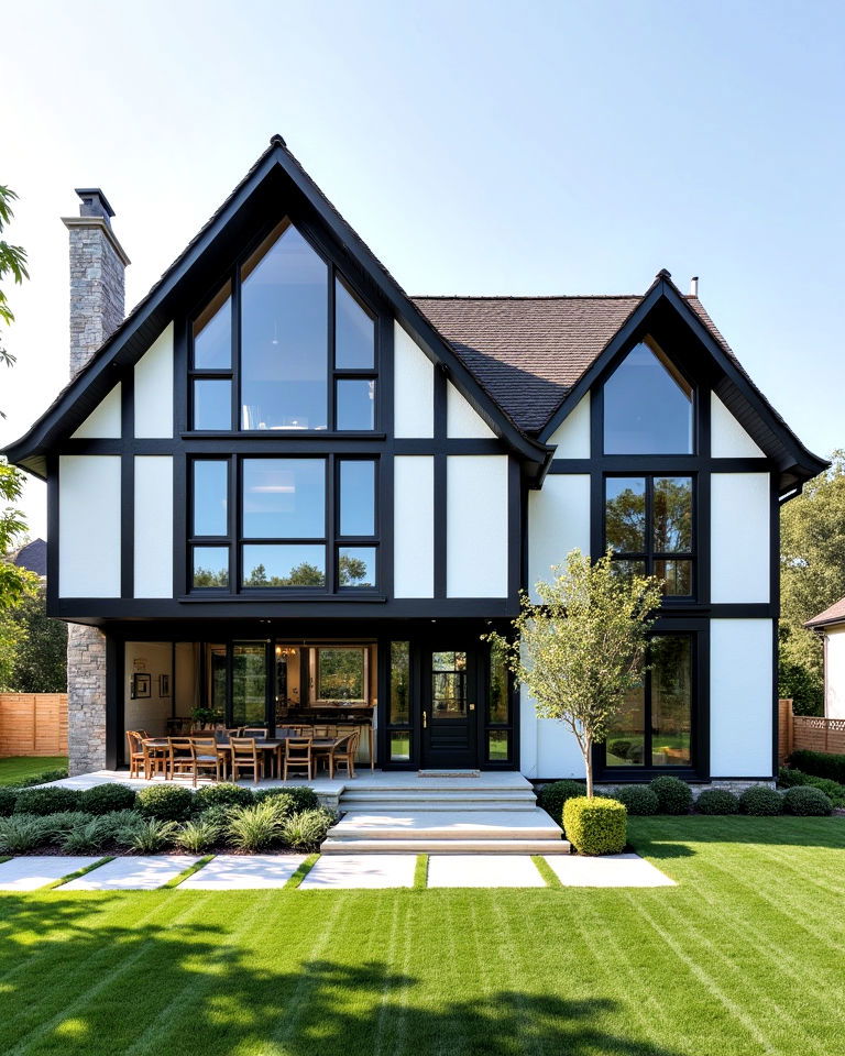 unique tudor exterior with modern windows