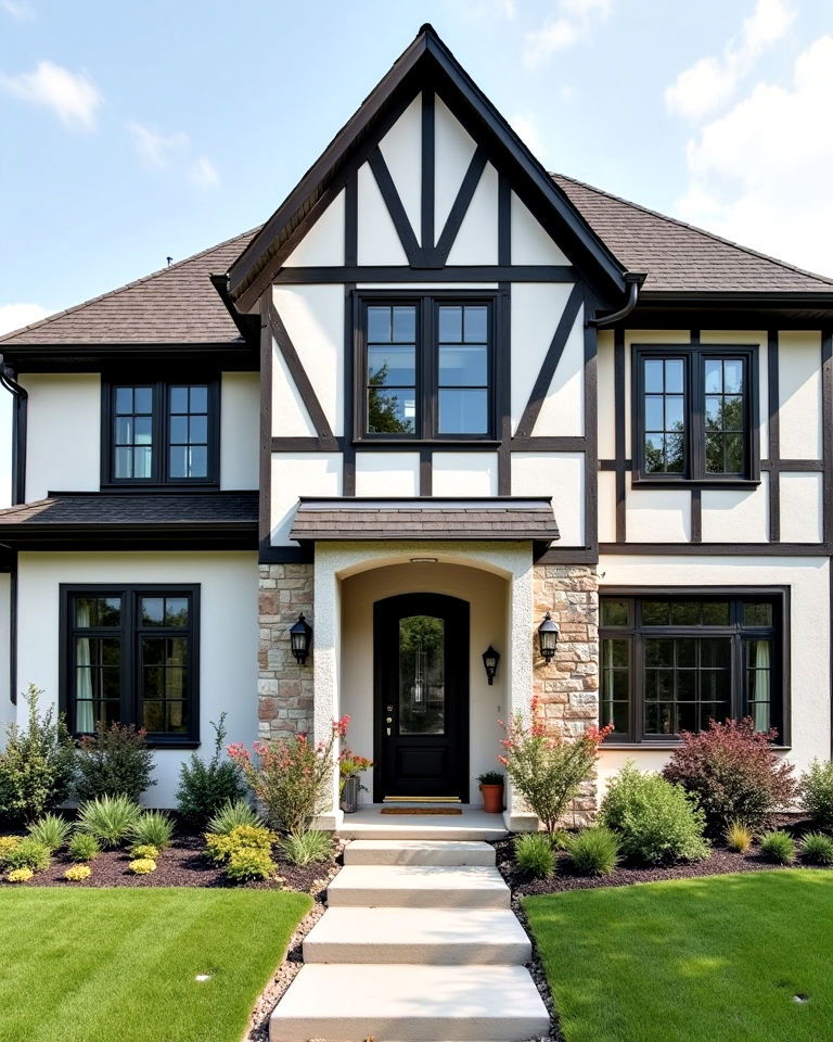 unique tudor with horizontal timber accents