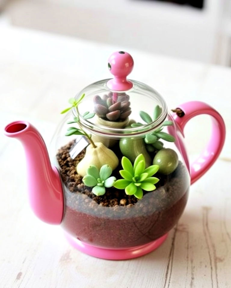 upcycle a teapot terrarium