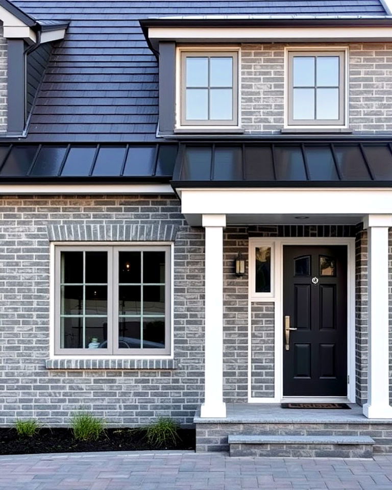 urban inspired gray brick exterior with black roof