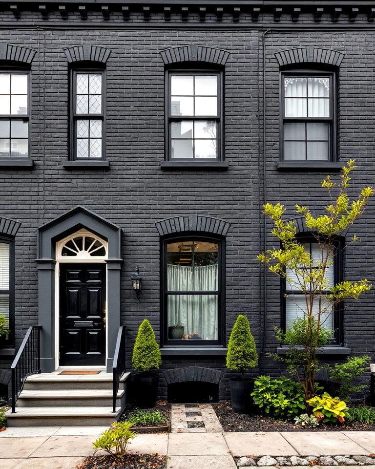 urban row house black brick exterior