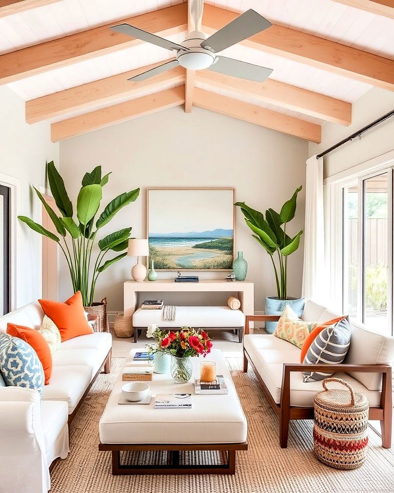 use neutral tones with pops of color for california room