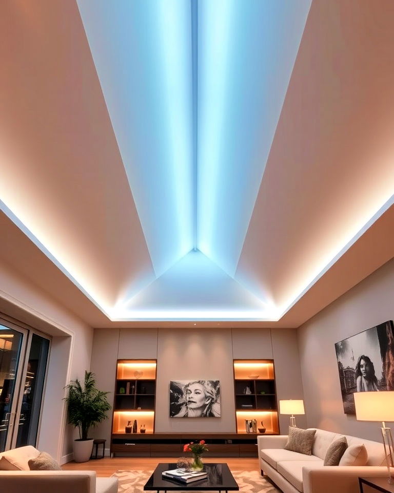 vaulted ceiling with ambient led lighting