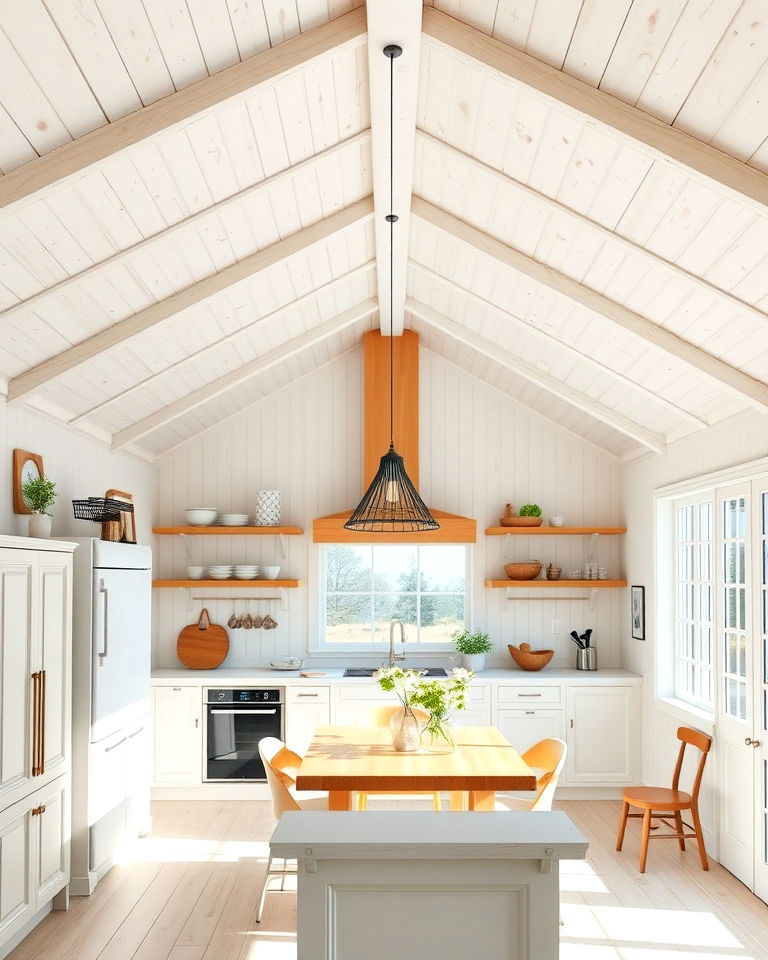 vaulted ceiling with whitewashed wood design