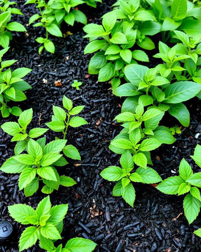 vegetable garden with black mulch for functionality