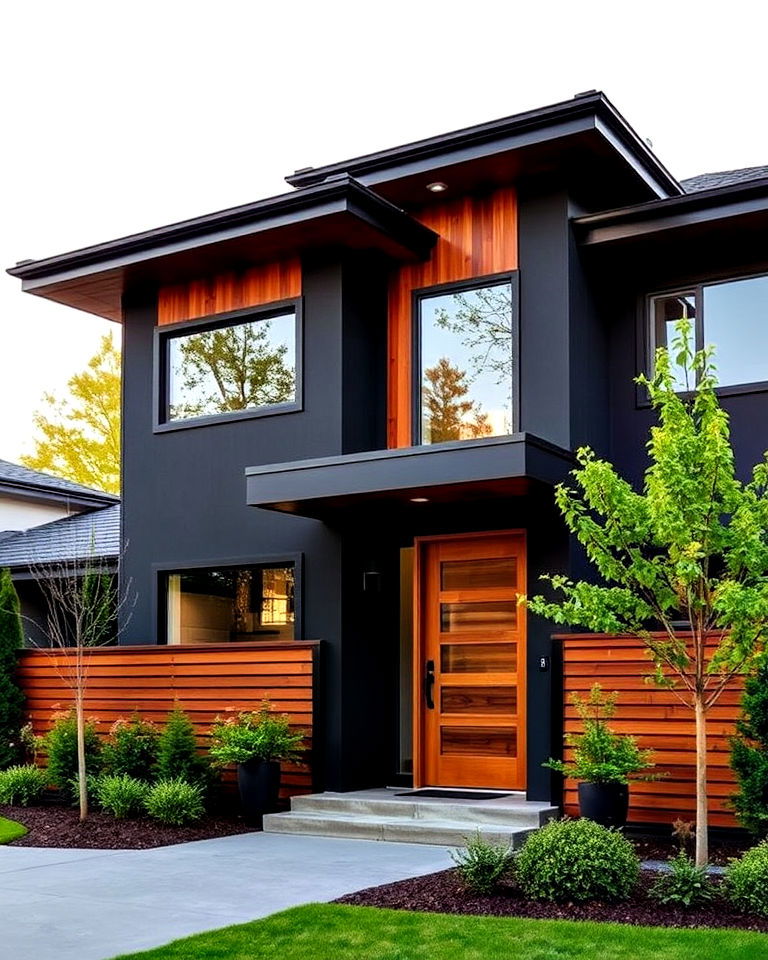velvet black finish house with cherry wood highlights