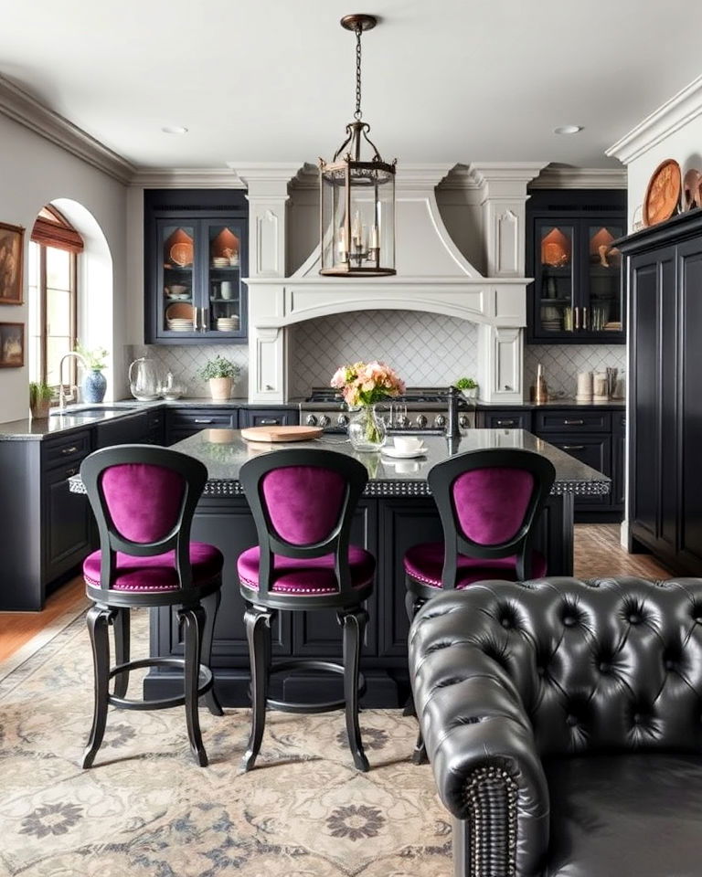 velvet or dark leather seating for kitchen