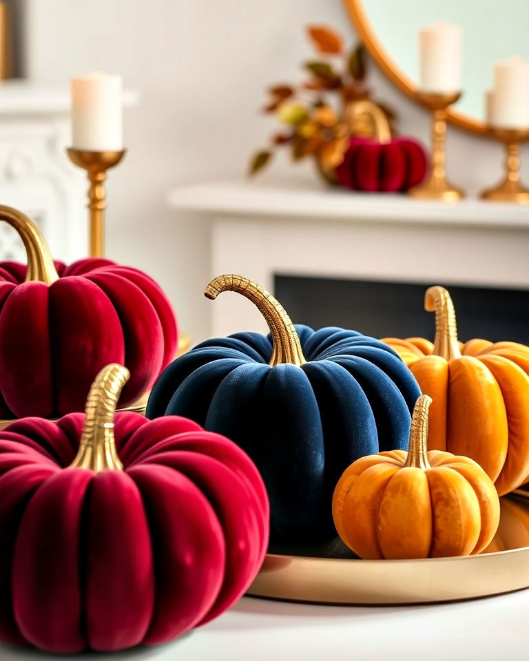 velvet pumpkins for a thanksgiving table decor