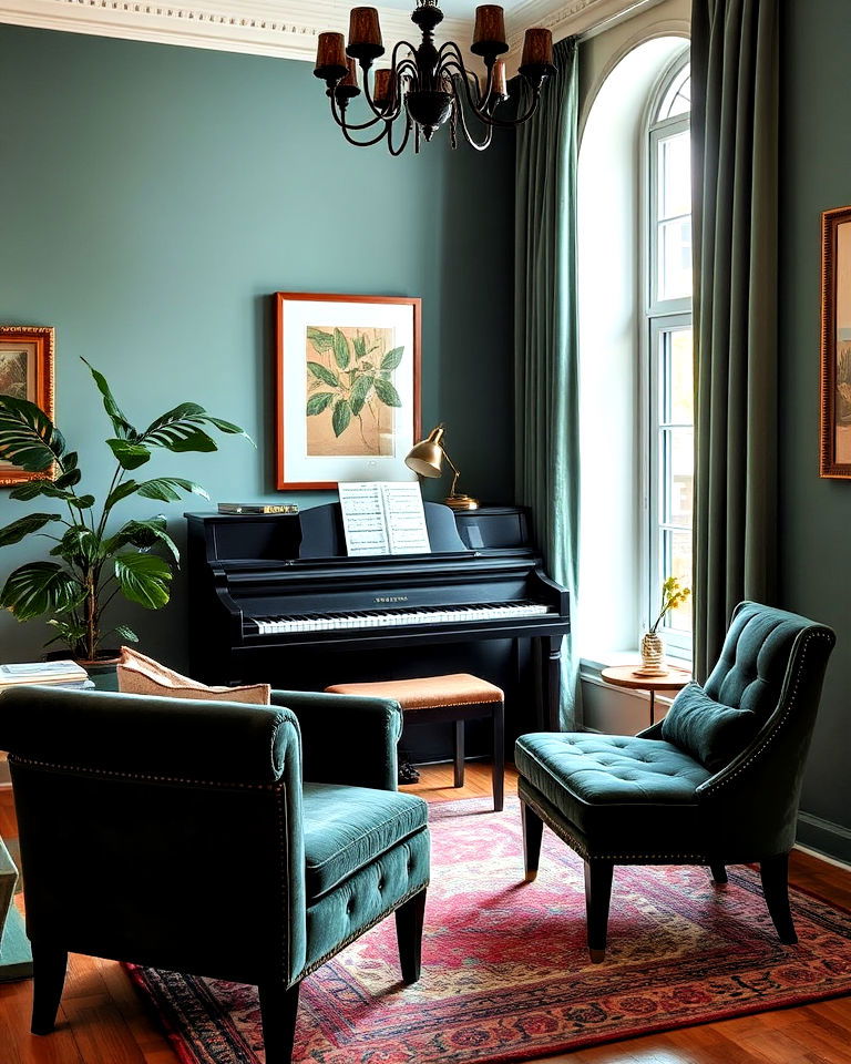 velvet upholstery for piano room