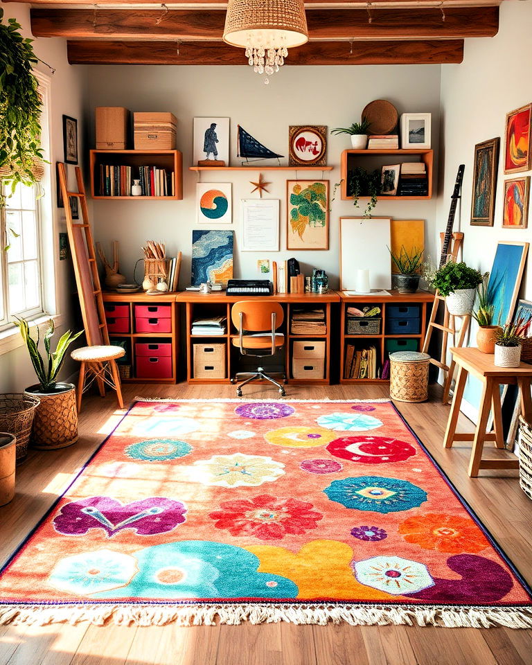vibrant area rug for art room