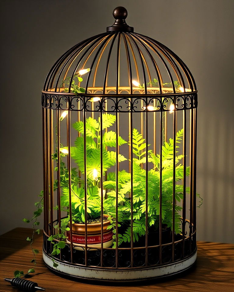 vintage birdcage into a spacious terrarium