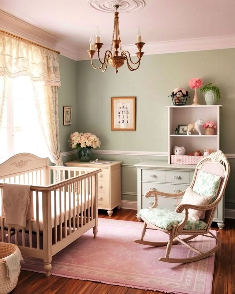 vintage charm nursery with pastels