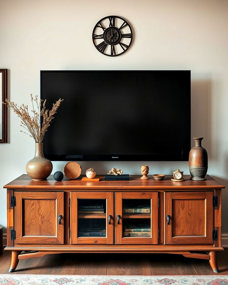 vintage finds for a unique tv console statement