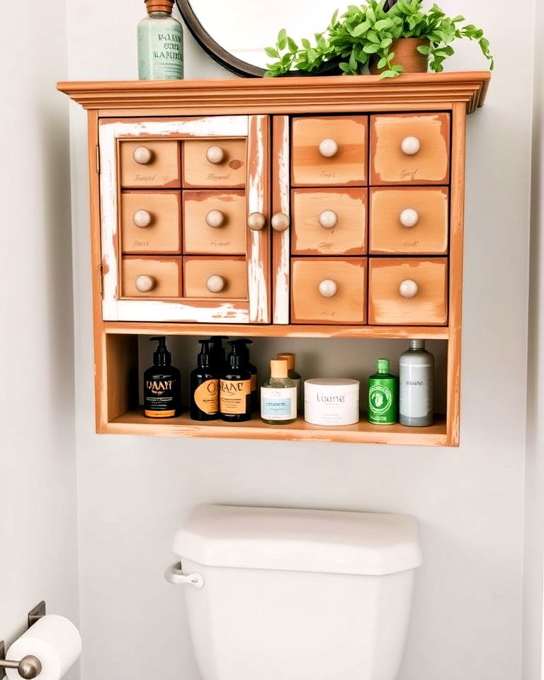 vintage inspired above the toilet apothecary cabinet