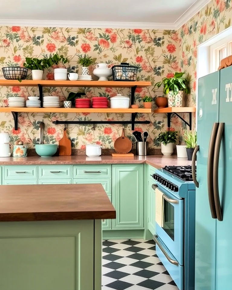 vintage inspired prints kitchen wallpaper