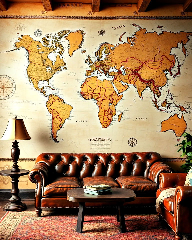 vintage map mural